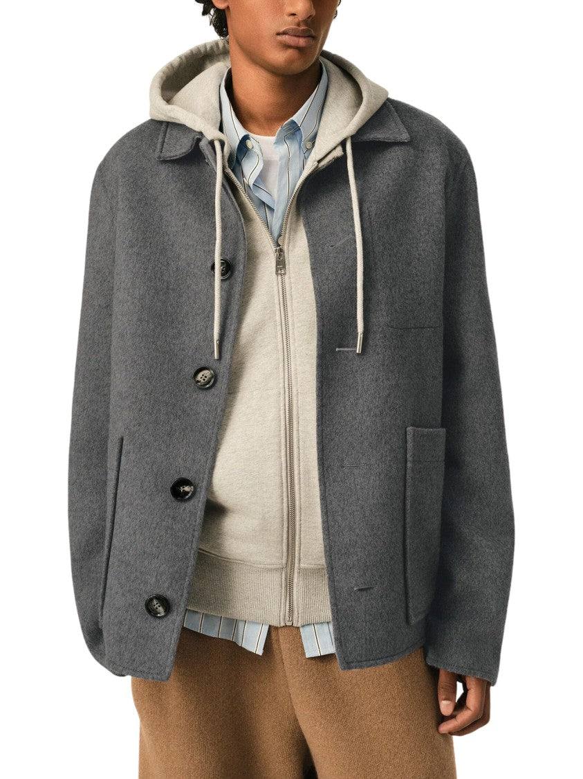 Ami Paris Grey Button-Down Wool-Blend Jacket