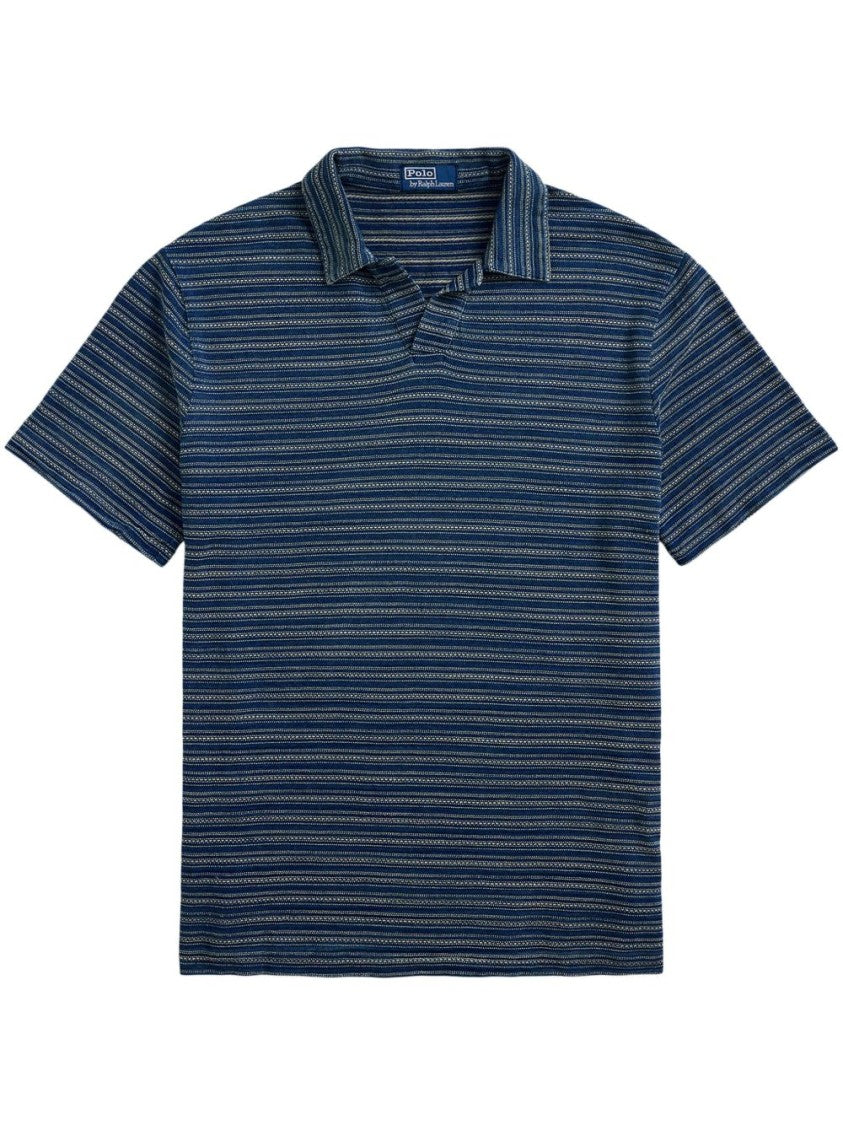 Polo Ralph Lauren Indigo Blue Cotton Polo Shirt With Stripe Detailing
