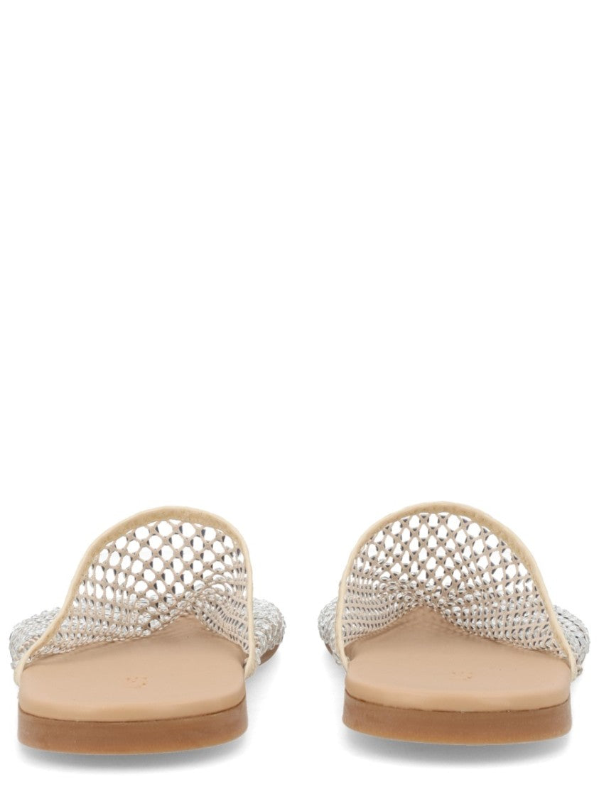 Alysi Neutrals Rhinestone Mesh Flat Mules