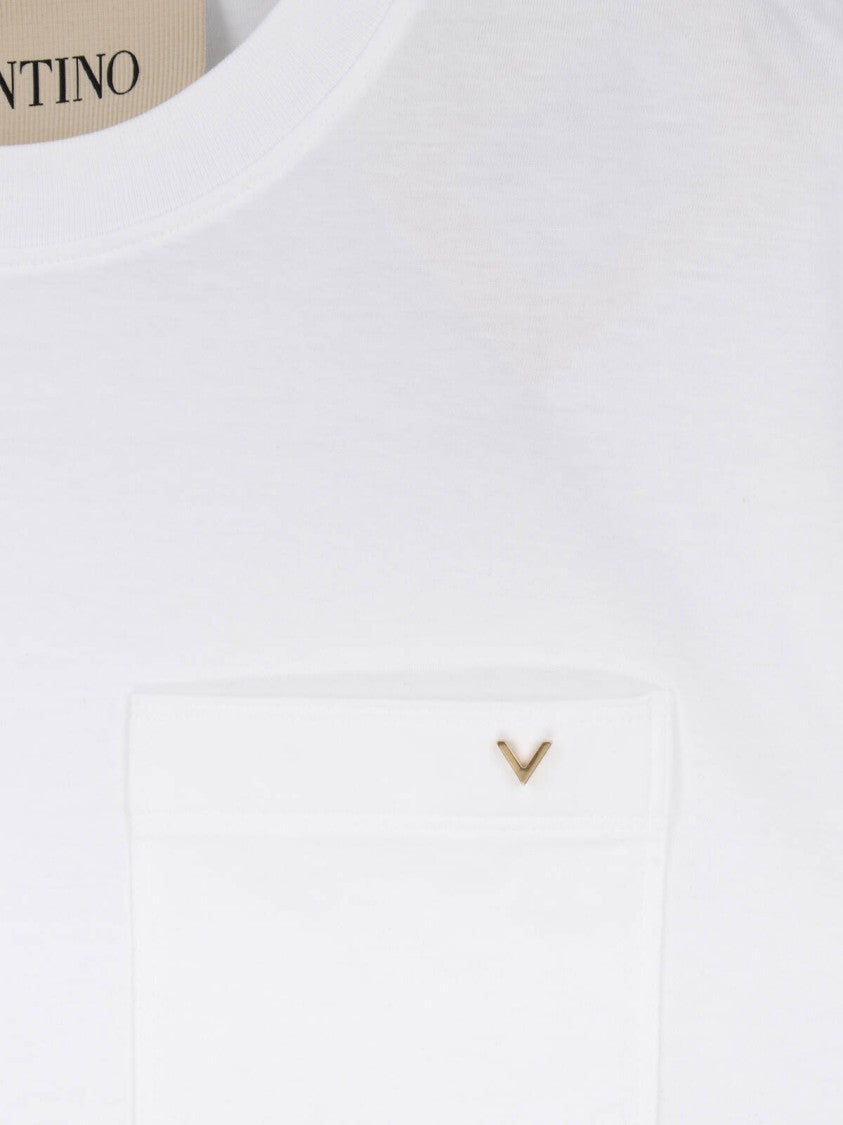 Valentino White Gold-Tone Logo Cotton T-Shirt