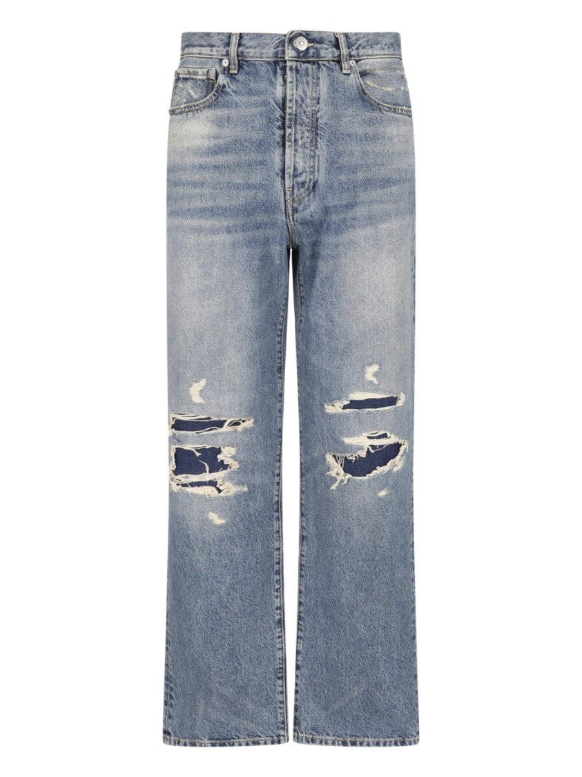 Maison Margiela Wide-Leg Blue Denim Jeans With Distressed Details
