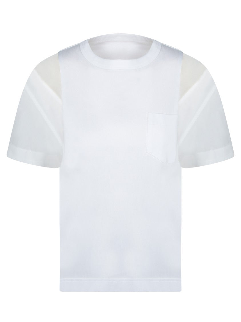 Sacai White T-Shirt With Transparent Poplin Inserts