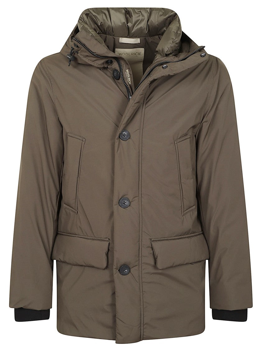 Woolrich Waterproof Nylon Parka With Drawstring Hood And Flap Pockets