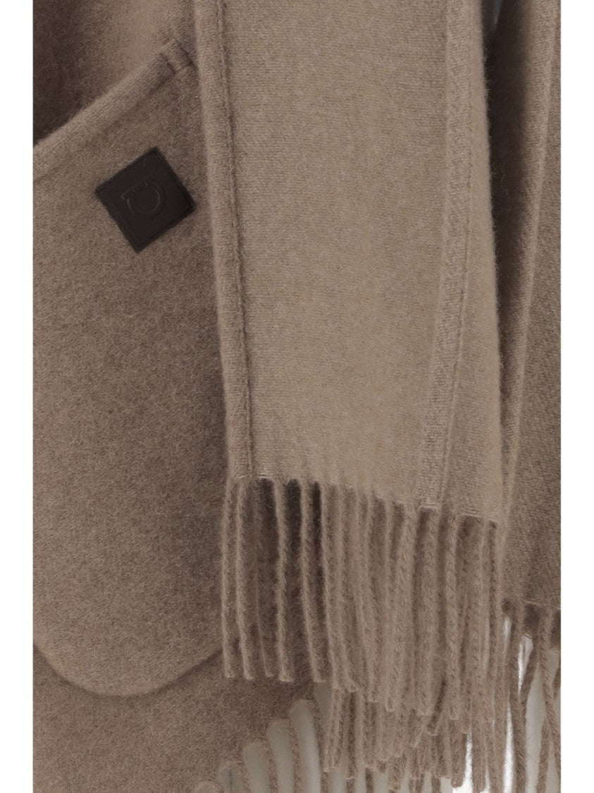 Salvatore Ferragamo Cashmere Cape With Wrap Neckline And Fringed Hem