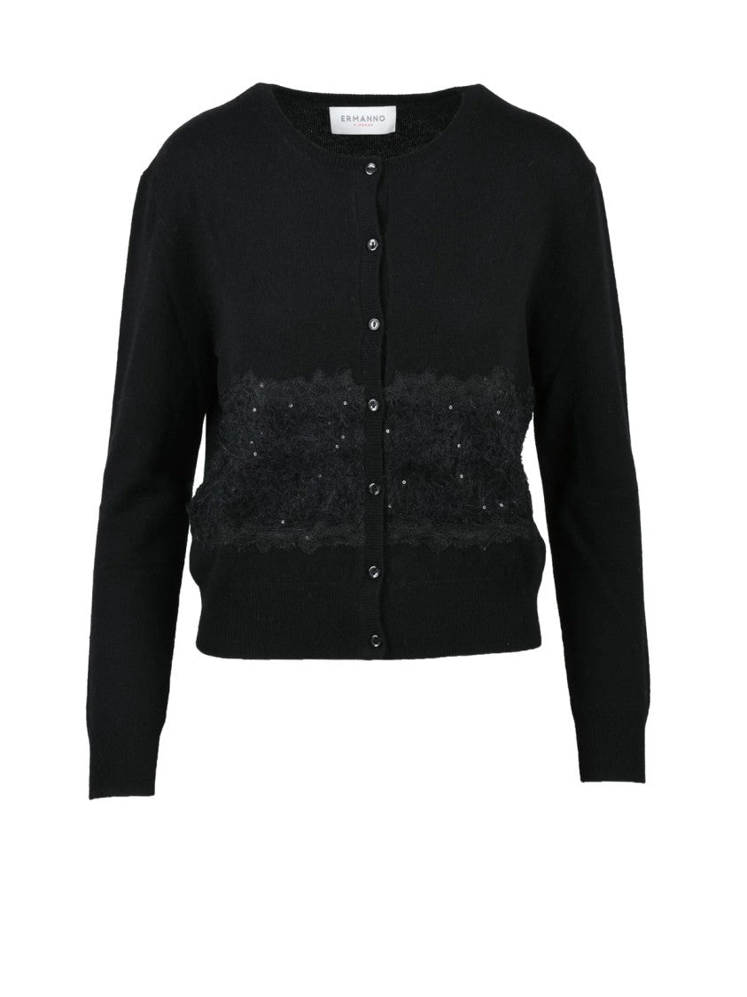 Ermanno Firenze Black Lace Polyester Cardigan