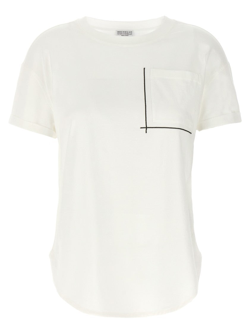 Brunello Cucinelli Cotton T-Shirt With Monile Detail And Crewneck