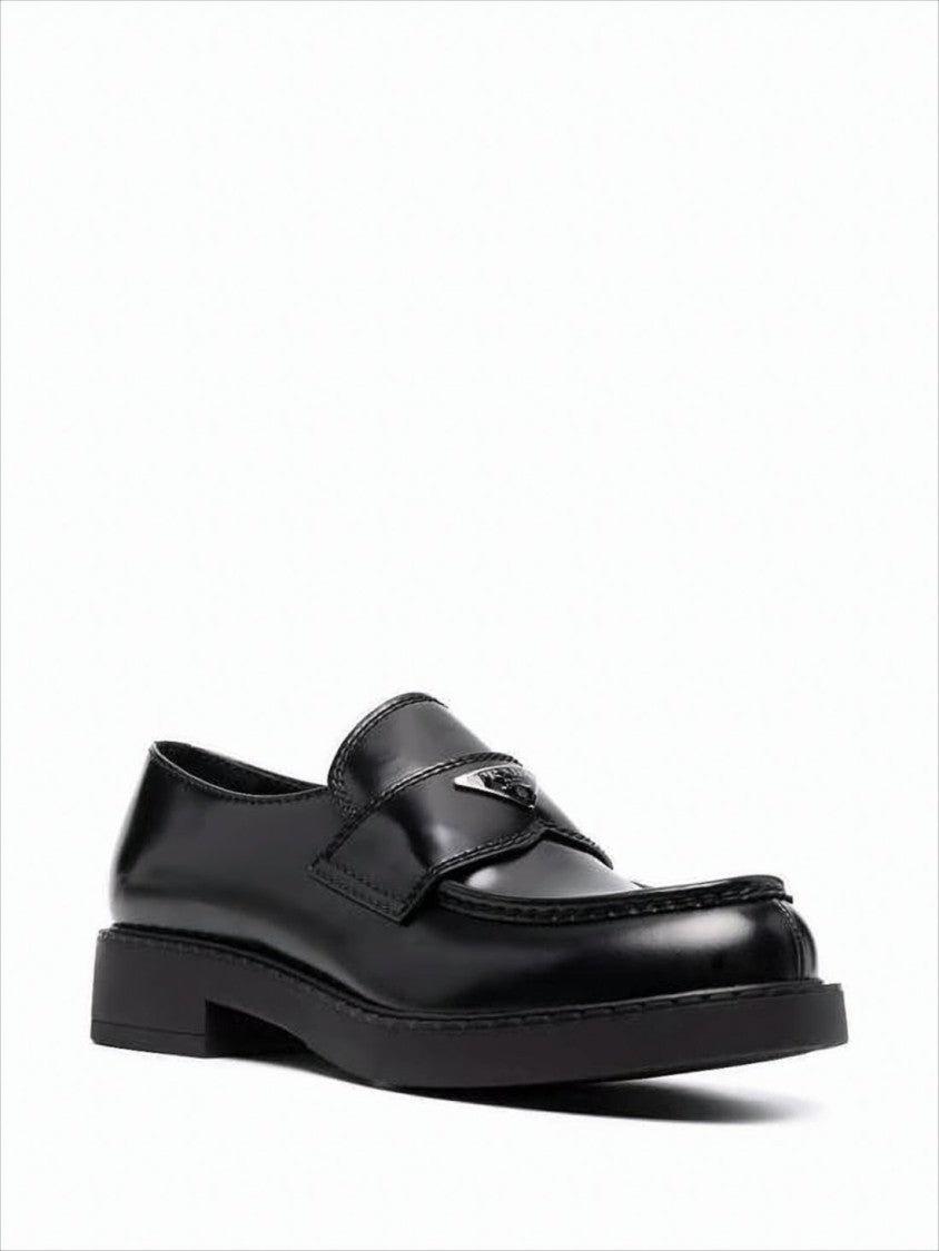 Prada Polished Black Calf Leather Loafers