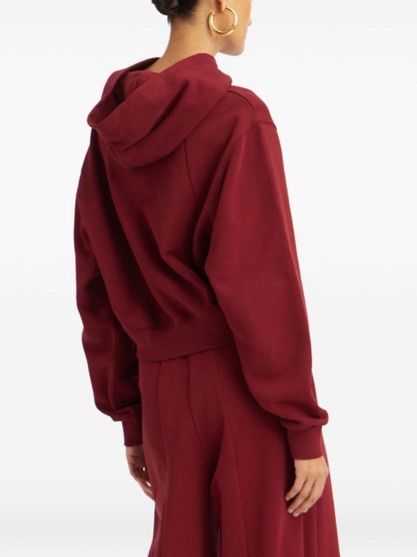 Rotate Bordeaux-Hued Cropped Sweatshirt With Minimal Design
