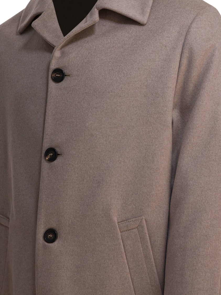 Montedoro Mid-Length Beige Jacket With Classic Collar