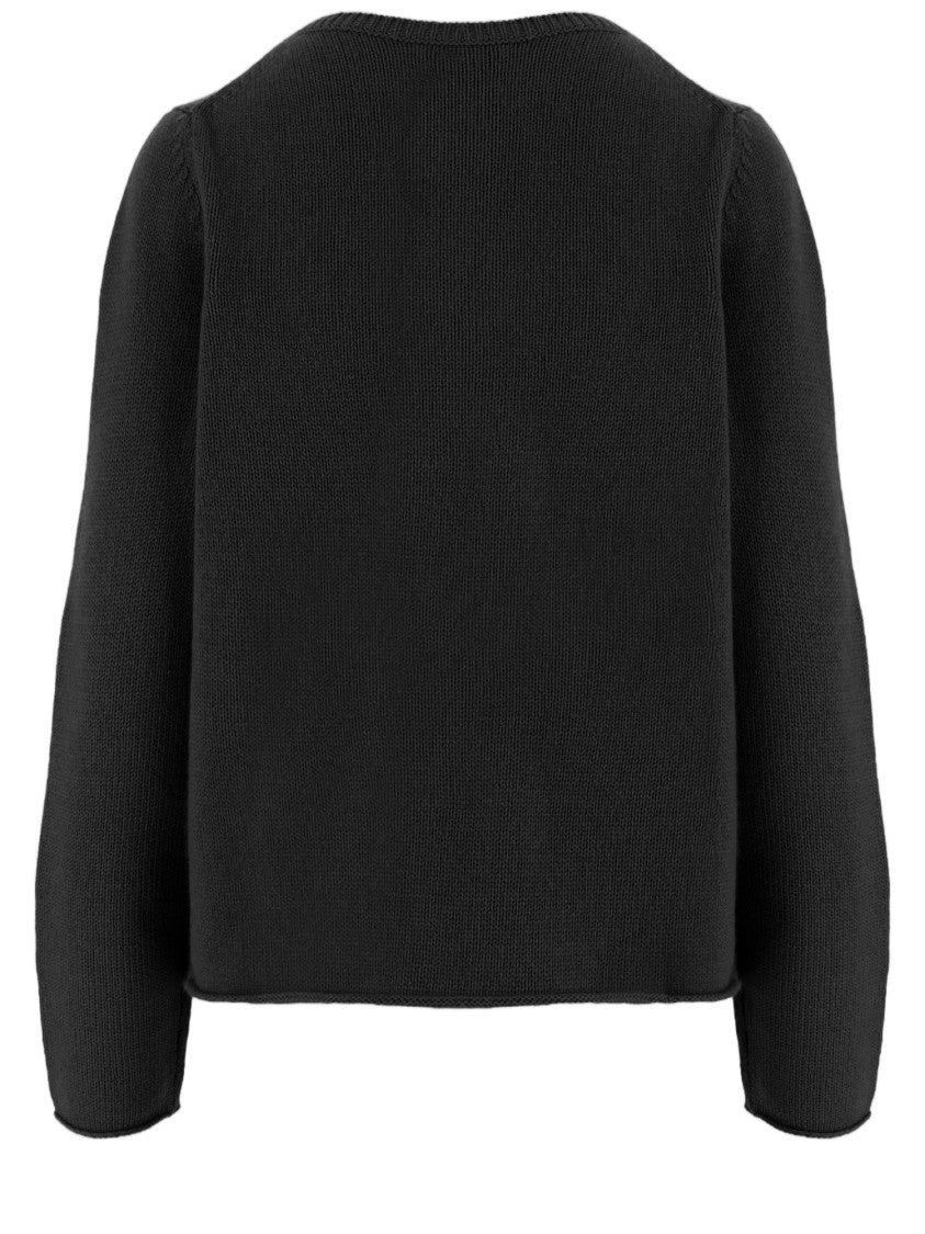 Allude Black Patterned Knit Crewneck Cashmere Sweater