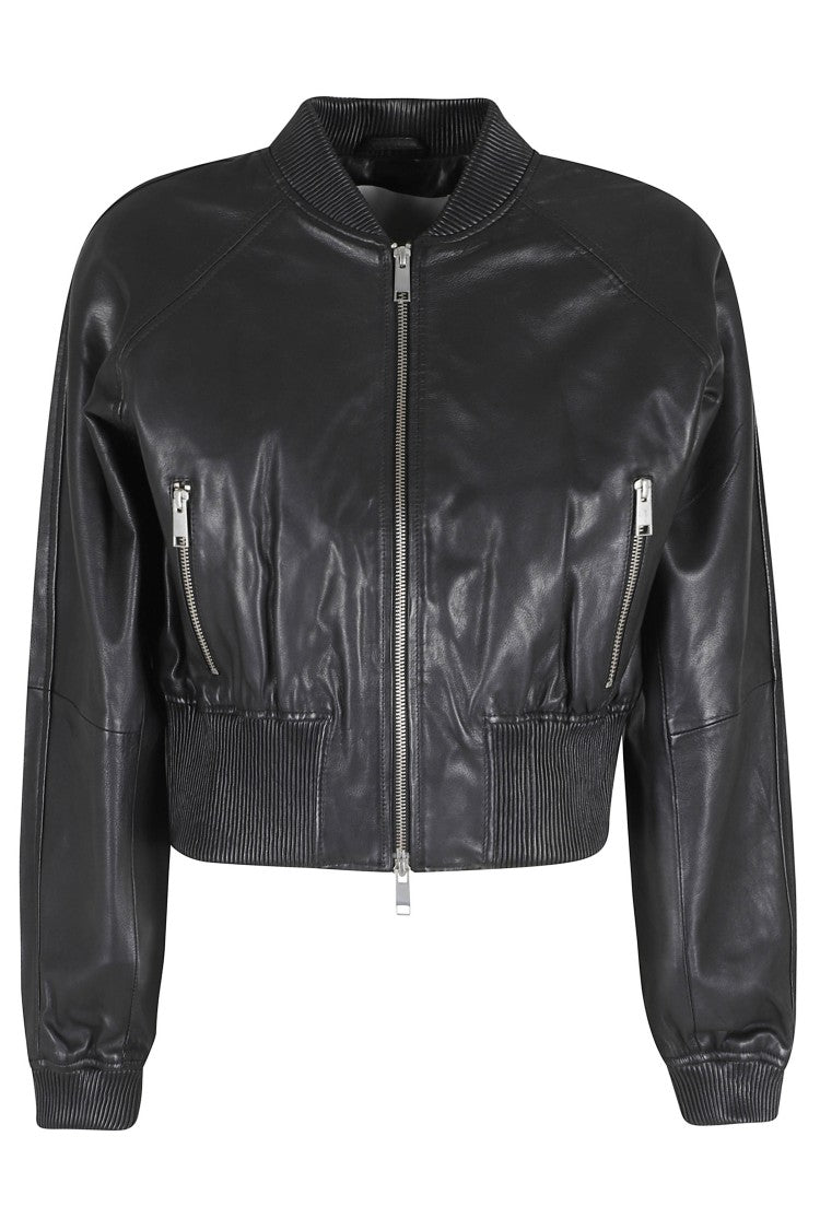 Herskind Black Dario Bomber Elastic-Waist Leather Jacket