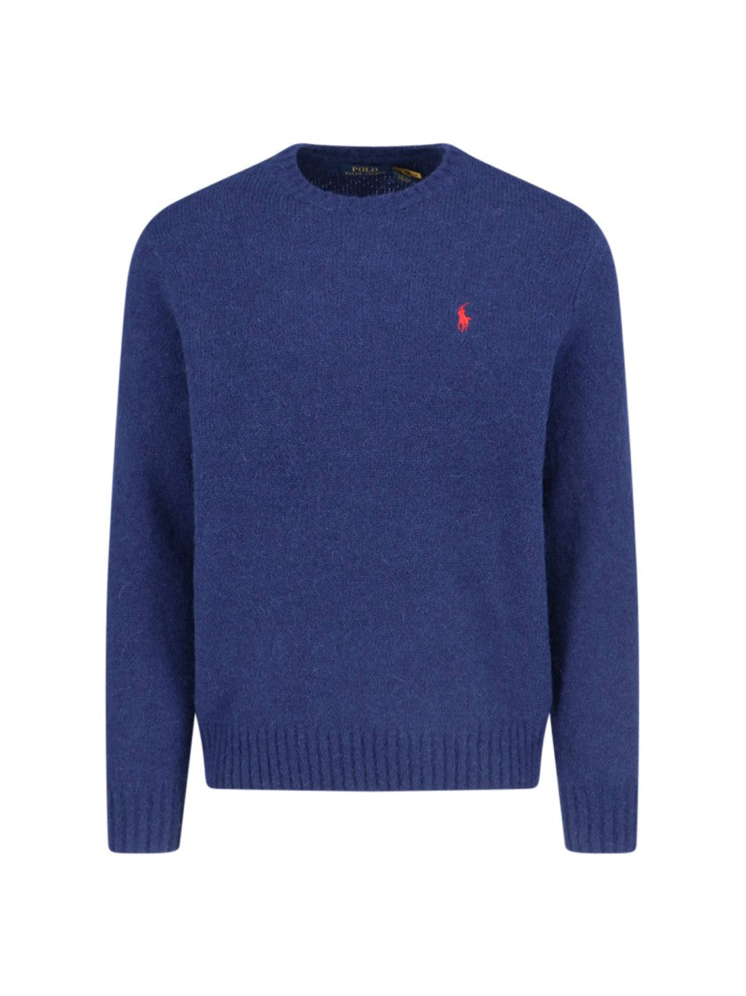 Polo Ralph Lauren Navy Blue Alpaca Blend Sweater With Logo Embroidery