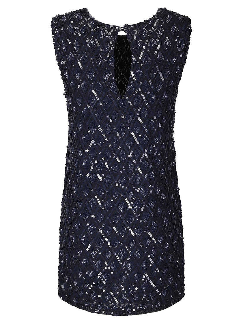 P.A.R.O.S.H. Sequined Blue Mini Dress With Round Neckline