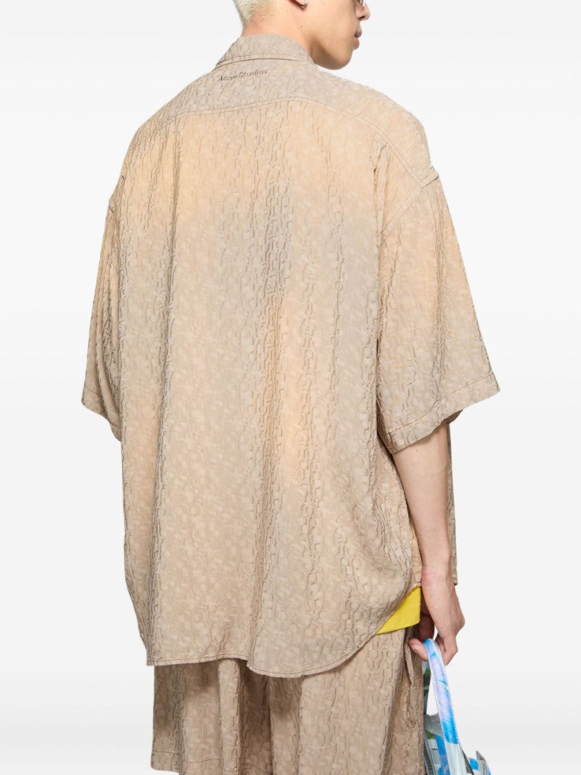 Acne Studios Textured Beige Cuban Collar Shirt With Chest Pocket