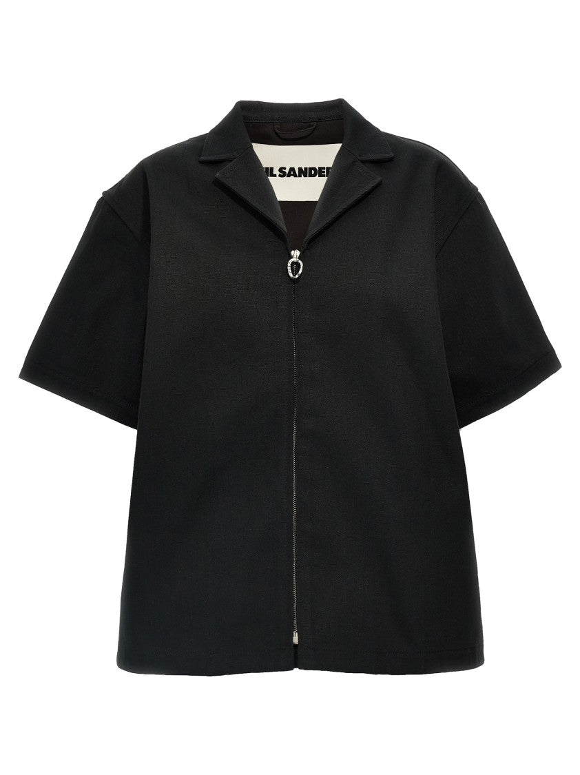 Jil Sander Textured Black Cotton Denim Shirt