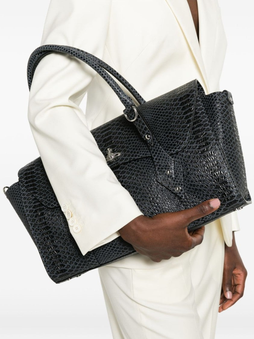 Vivienne Westwood Dark Grey Snakeskin Textured Leather Bag