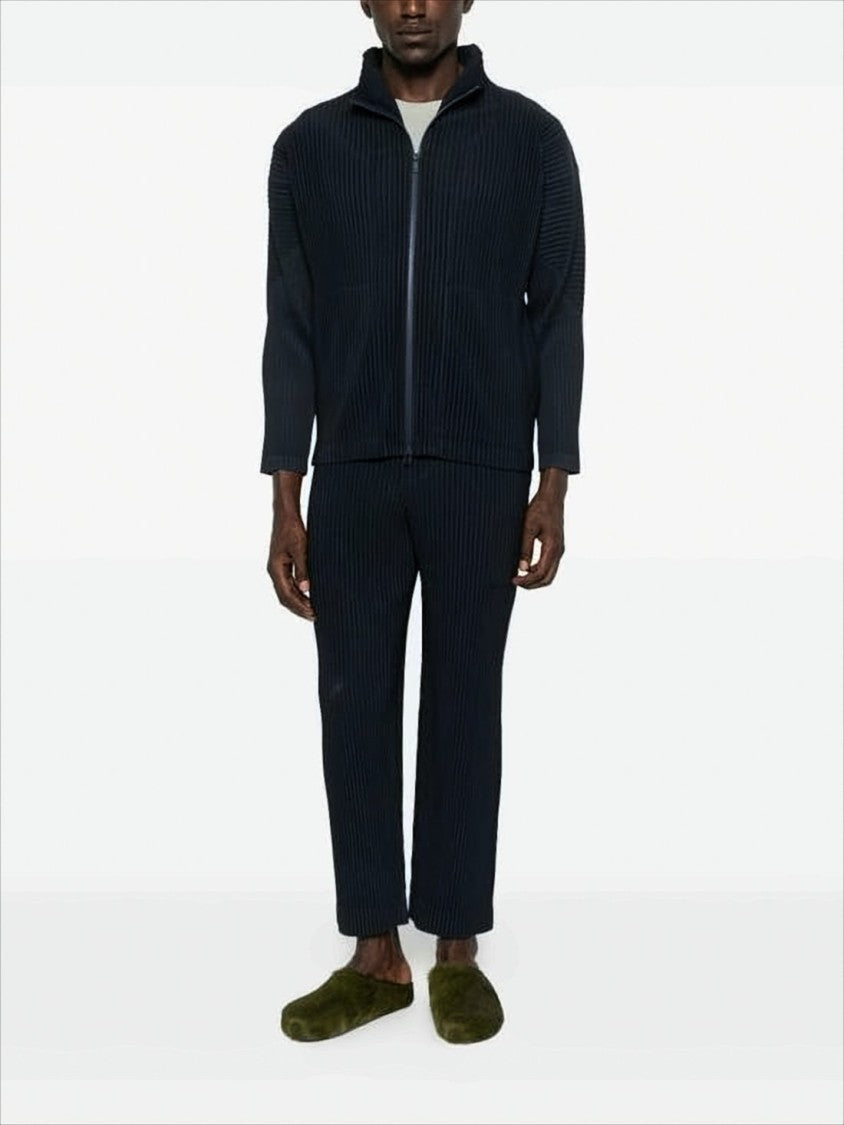 Homme Plissé Issey Miyake Textured Zip-Up Hooded Sweatshirt With Vertical Pleats