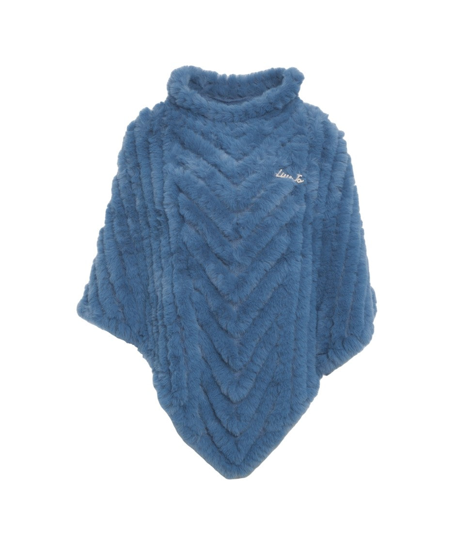 Liu Jo Chevron Pattern Faux Fur Poncho