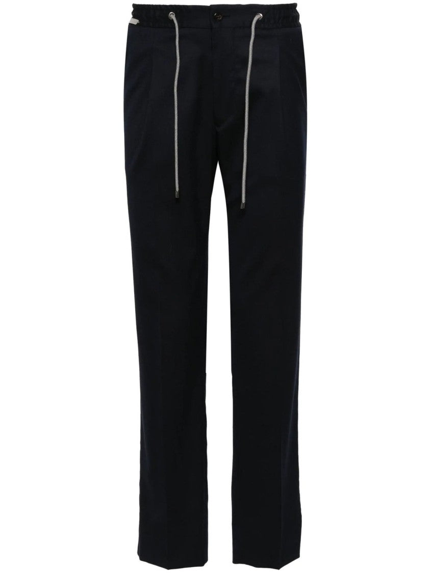 Corneliani Tailored Blue Trousers With Drawstring Waist