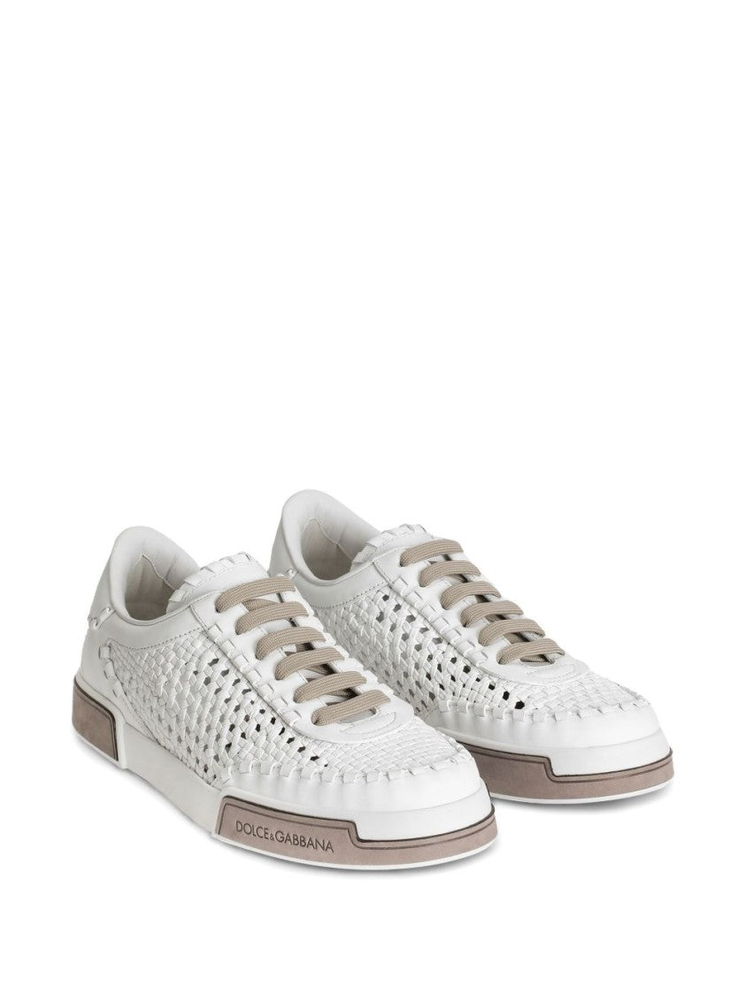 Dolce & Gabbana Round Toe White Sneakers With Rubber Sole And Logo Detail