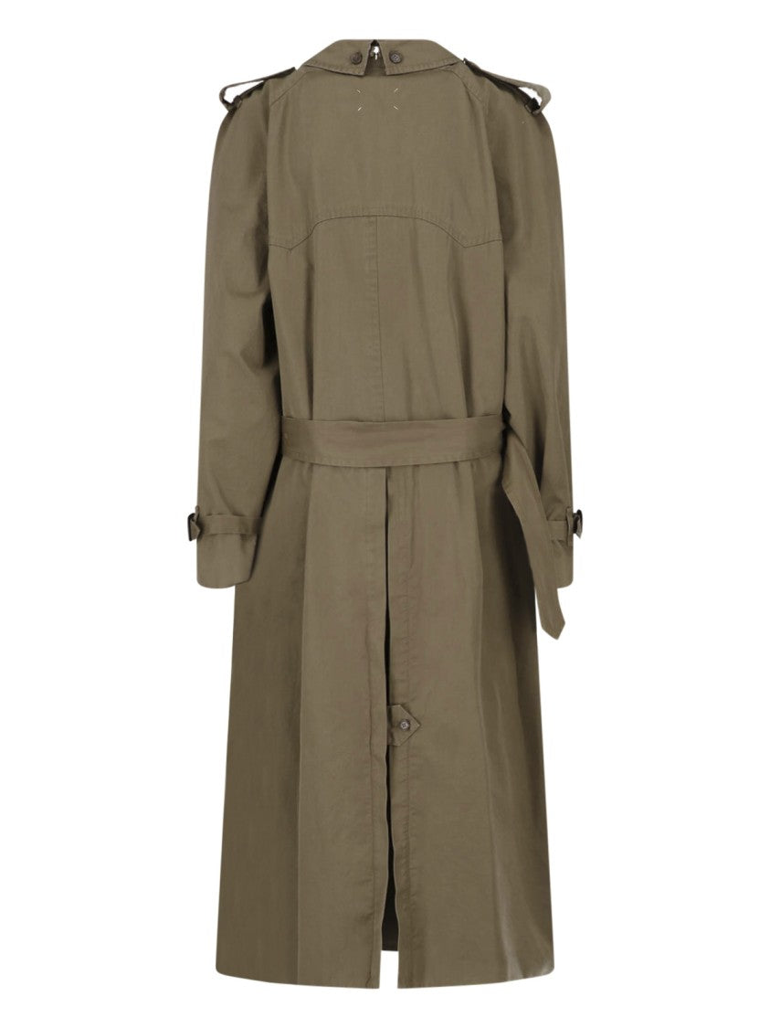 Maison Margiela Green Double-Breasted Folded Collar Cotton Trench Coat