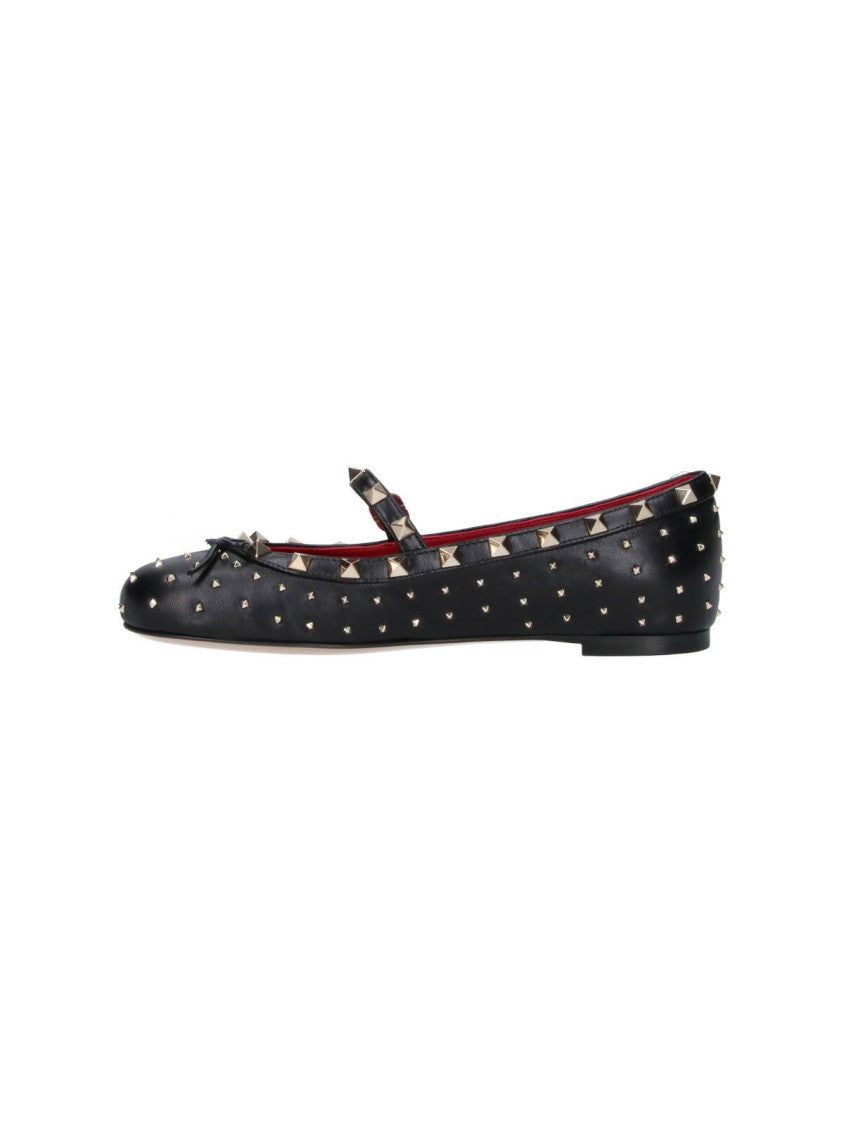 Valentino Garavani Rockstud Rounded Toe Adjustable Strap Leather Ballet Flats