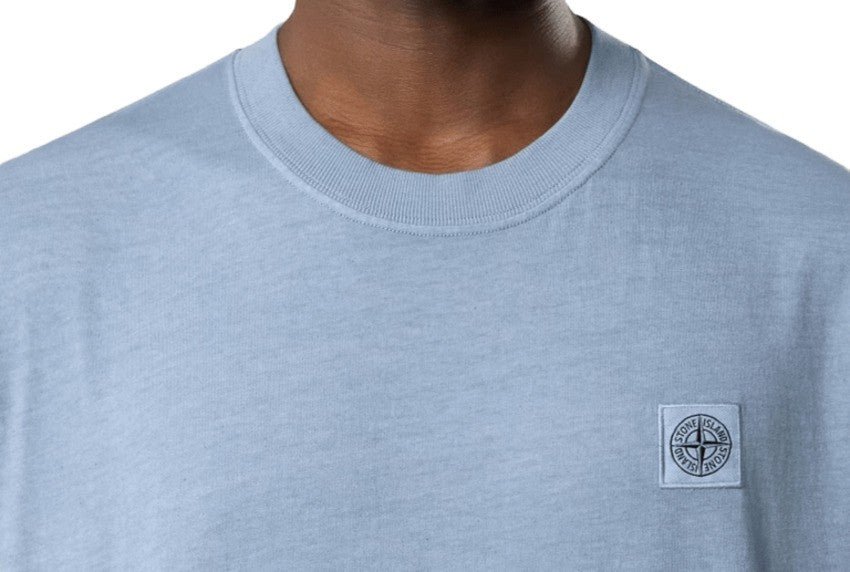 Stone Dust Blue Organic Cotton T-Shirt With Compass Patch