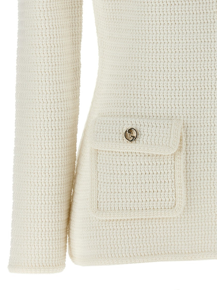 Gucci Textured Cotton Cardigan With Metal Gg Button Closure