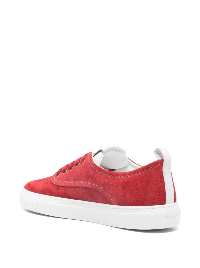 Givenchy Red Suede Low-Top Sneakers With Topstitching