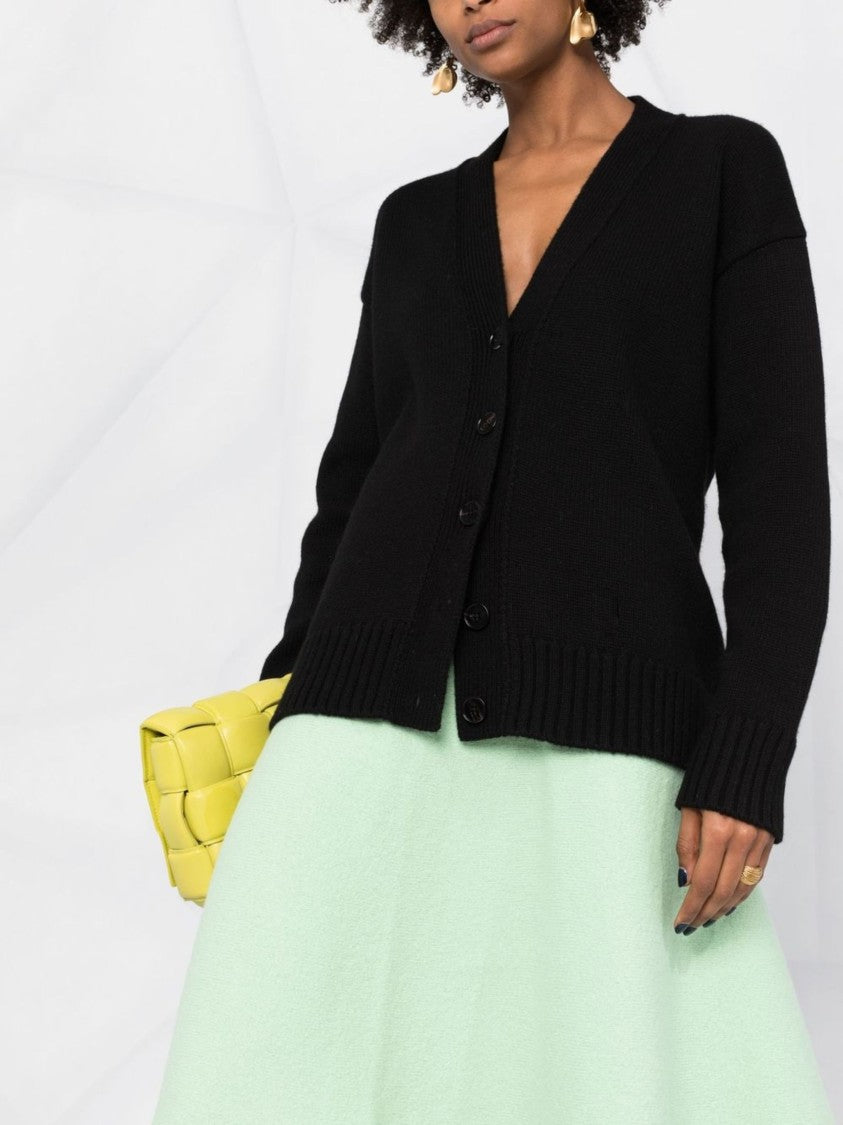 Jil Sander Black Boxy Cashmere V-Neck Cardigan