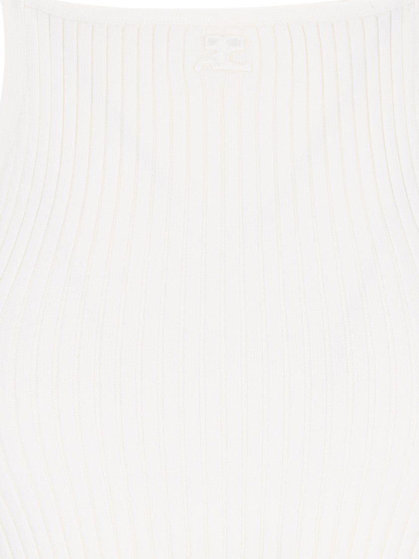 Courrèges Ribbed Knit Top – White