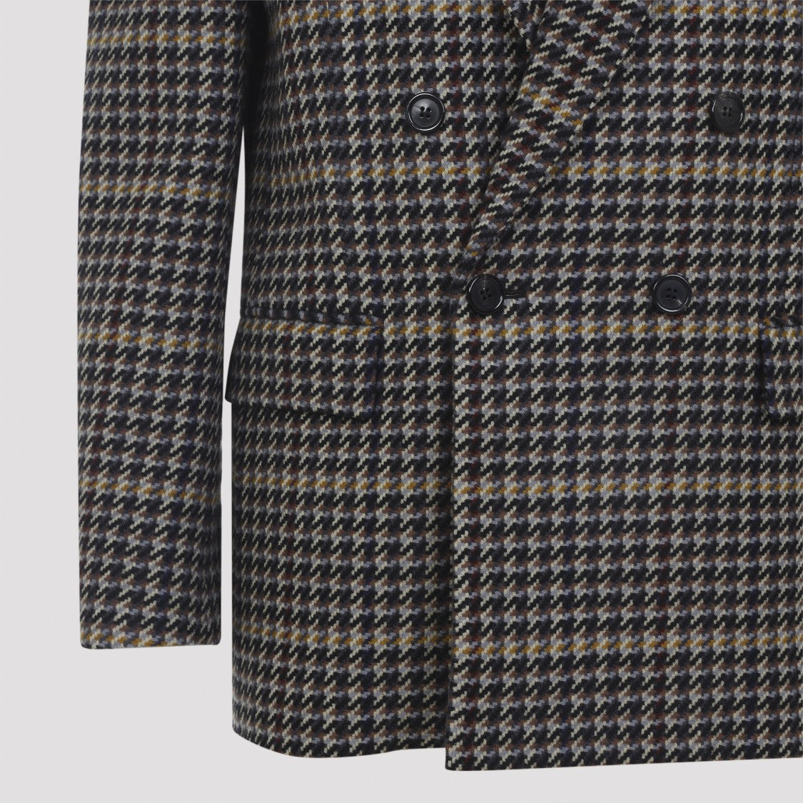 Saint Laurent Double-Breasted Houndstooth Blazer With Wide Lapels And Flap Pockets