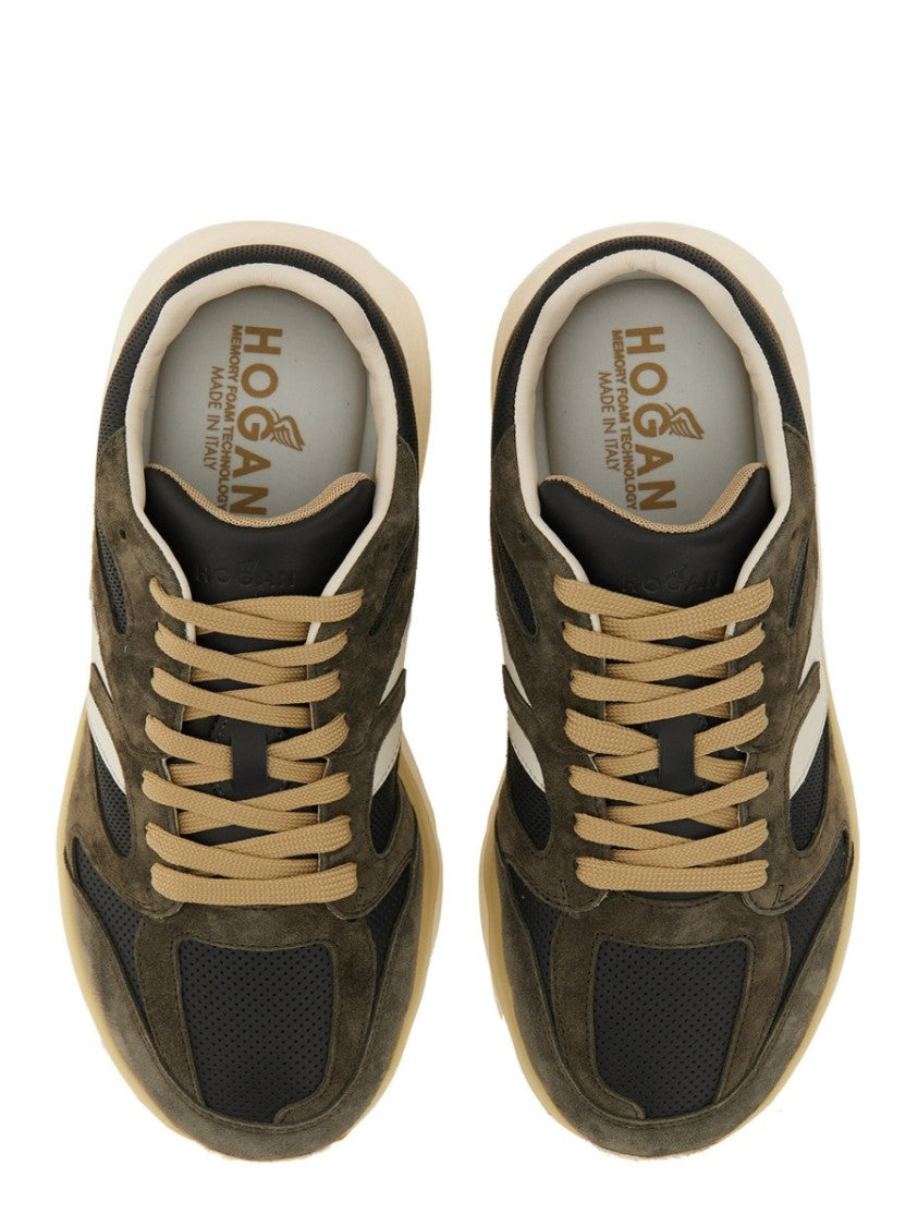 Hogan Calfskin And Suede Sneakers With Prominent Logo