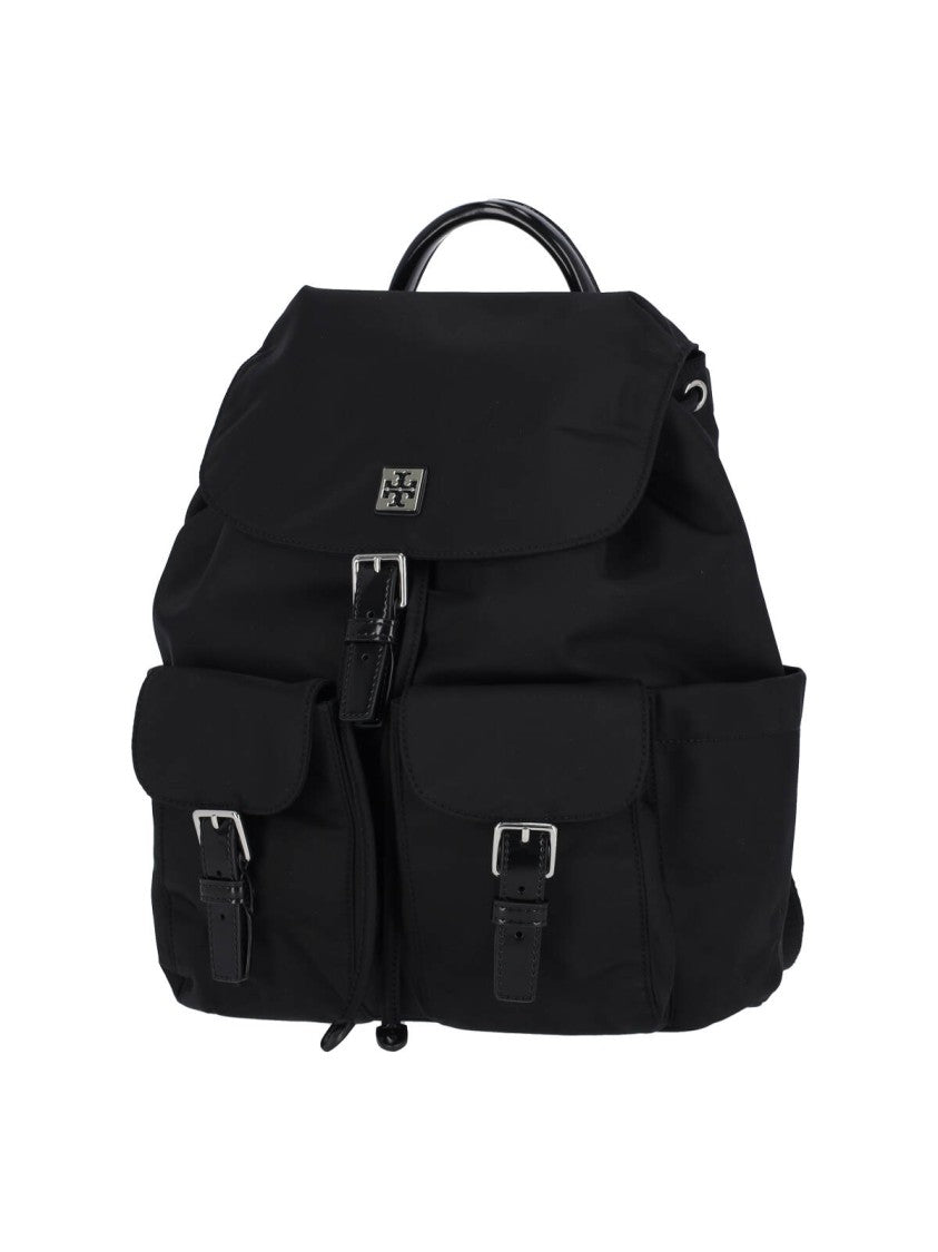 Tory Burch Virginia Black Fabric Drawstring Buckle Backpack