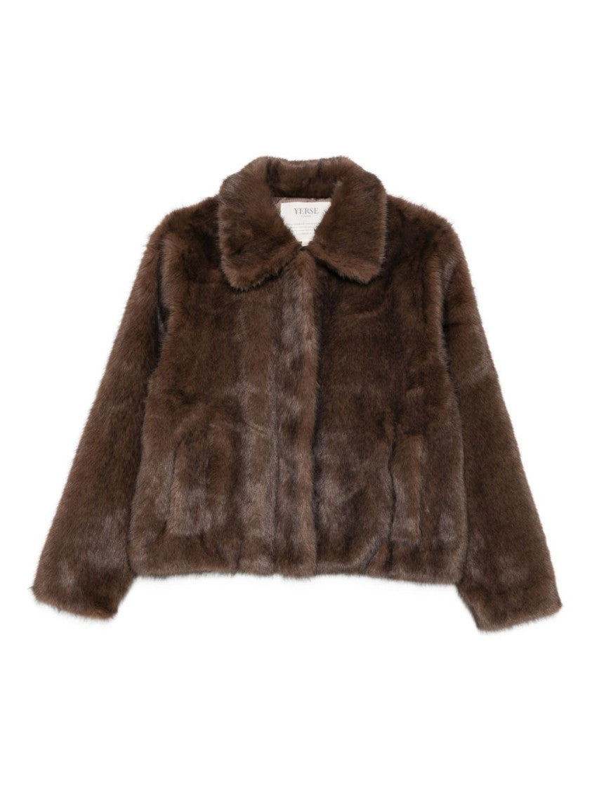 Yerse Cropped Faux Fur Coat With Classic Collar