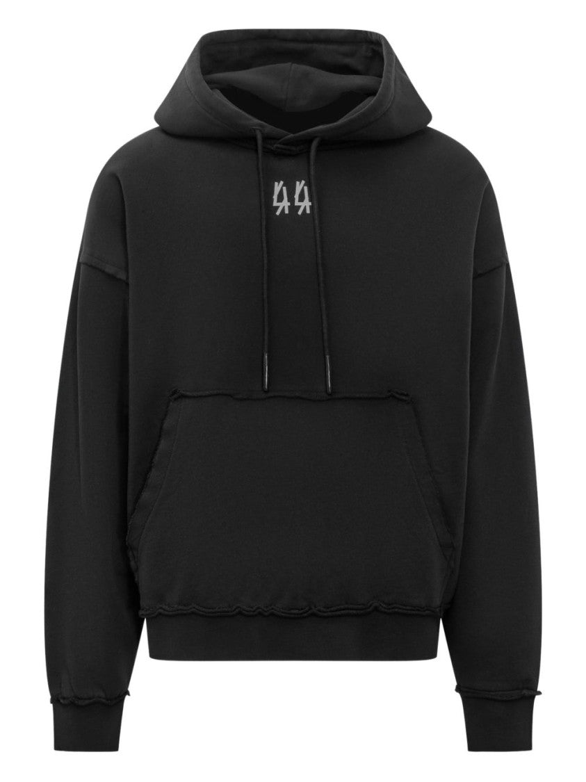 44 Label Group Relaxed Fit Black Cotton Hoodie With Bold Graphic Print