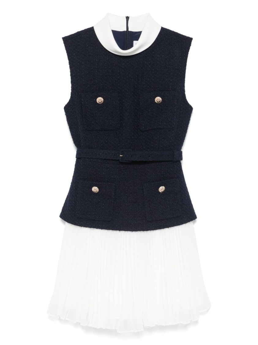 Self-Portrait Boucle And Chiffon Mini Dress