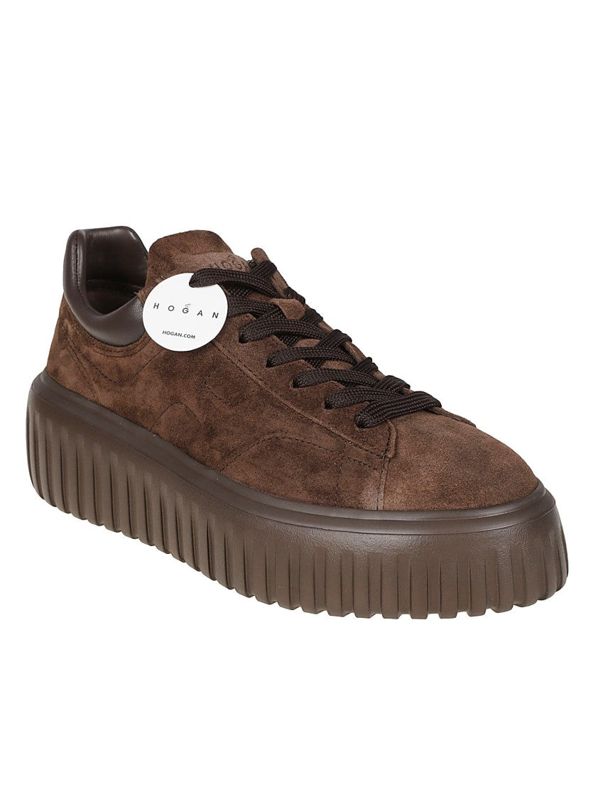 Hogan Brown H-Stripes Calf Leather Sneakers