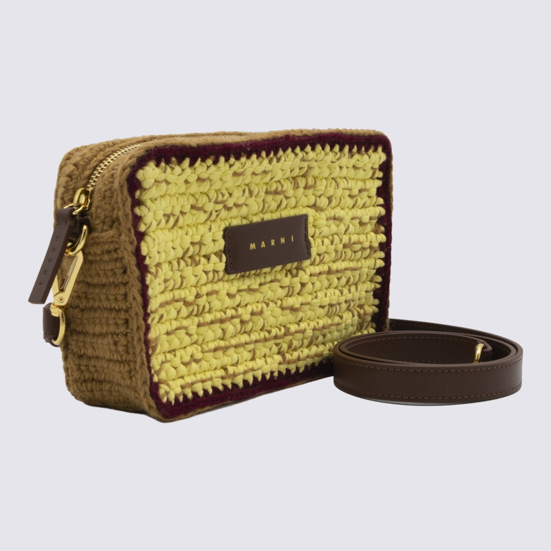 Marni Rectangular Woven Bag With Textured Yellow Front Panel
