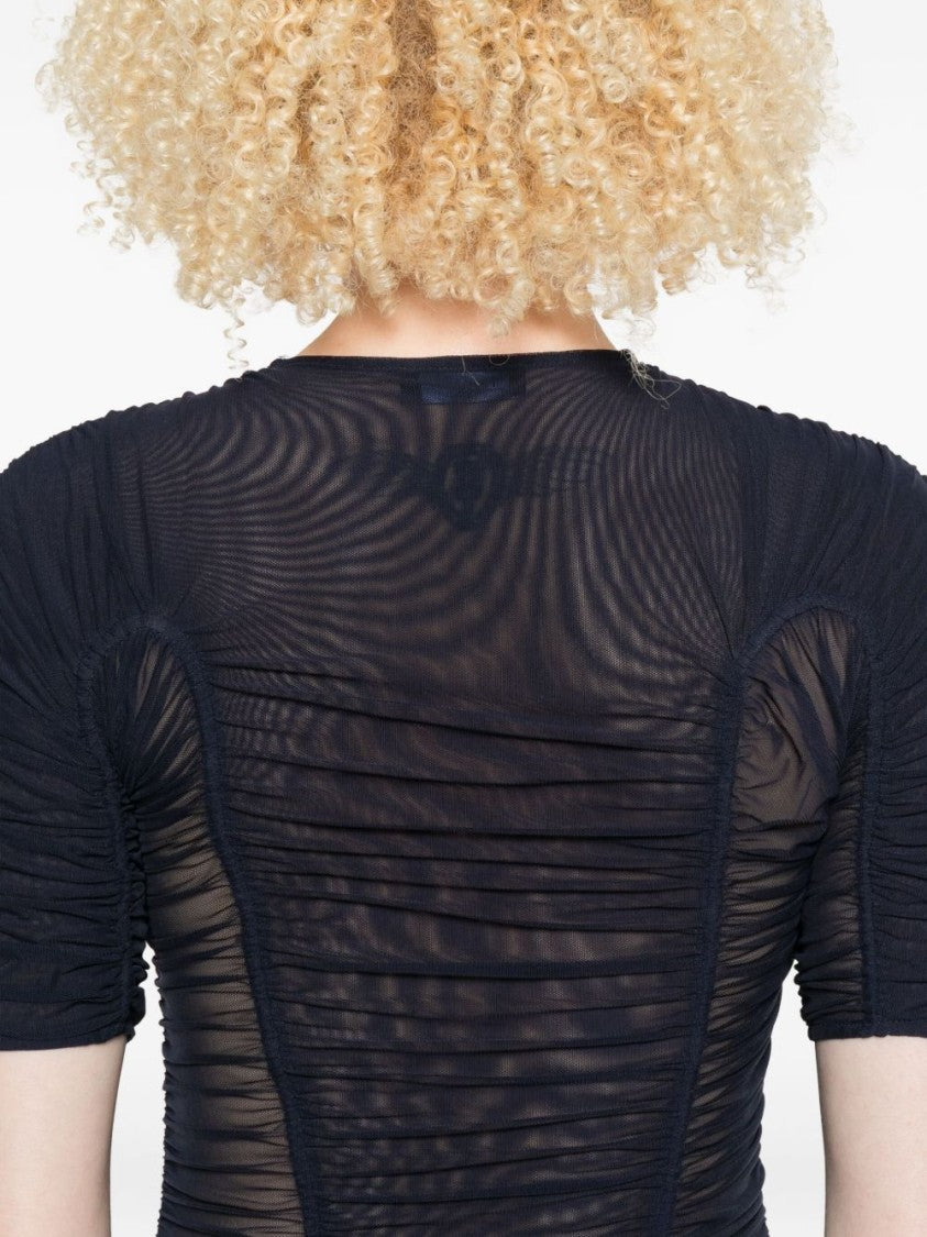 Mugler Blue Mesh Crew Neck Short Top