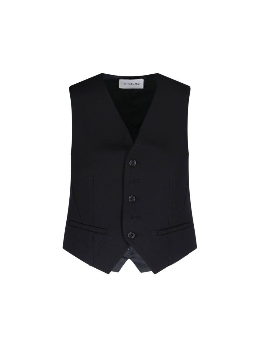 The Frankie Shop Asymmetrical Black Gilet With Adjustable Strap And V-Neckline