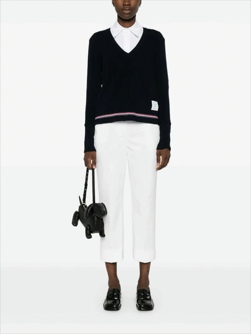 Thom Browne Fitted Long-Sleeve V-Neck Top With Ribbed Details