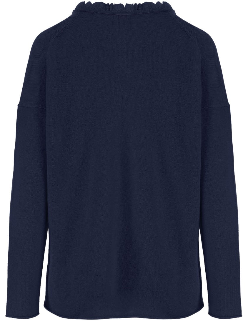 Allude Navy V-Neck Wool And Cashmere Knit Sweater