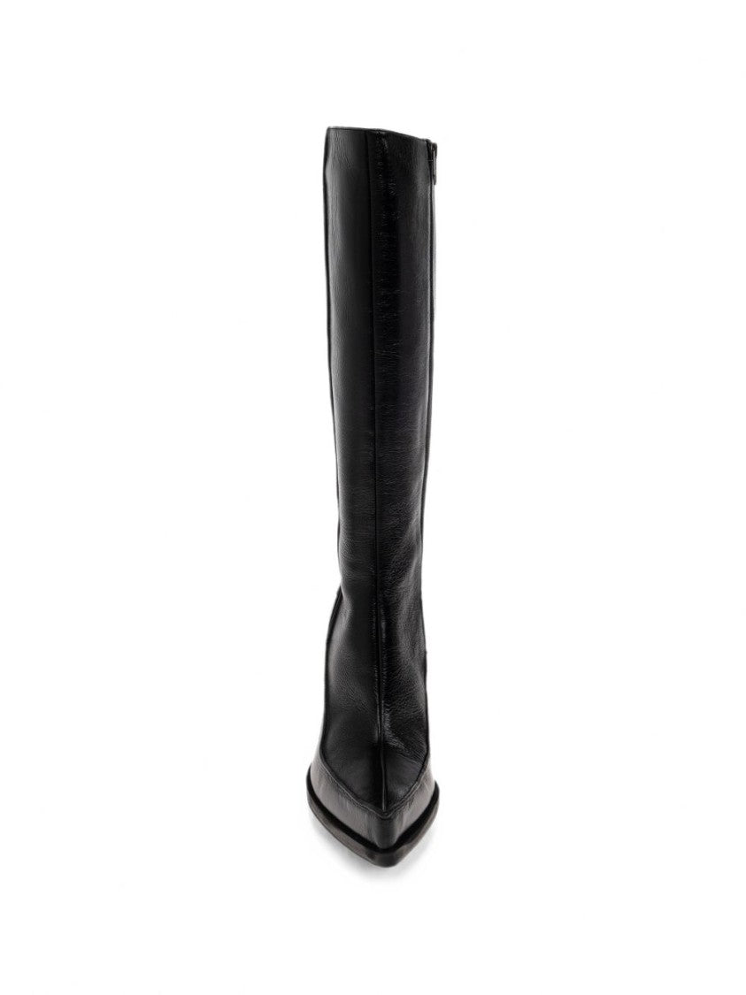 Diesel Black Glossy Sculptural Wedge Heel Silk-Nylon Blend Boots