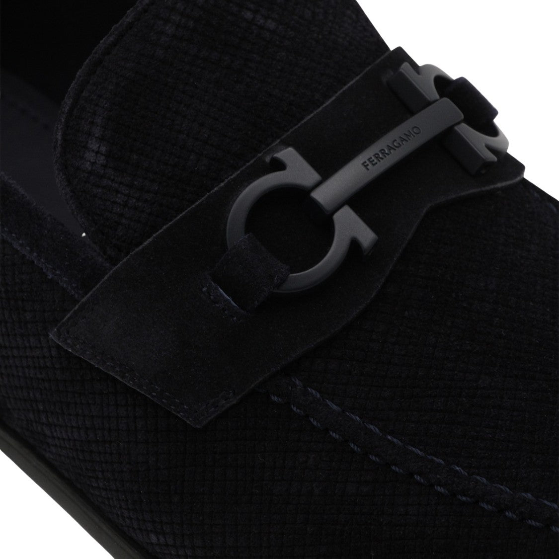 Ferragamo Textured Suede Black Flat Shoes