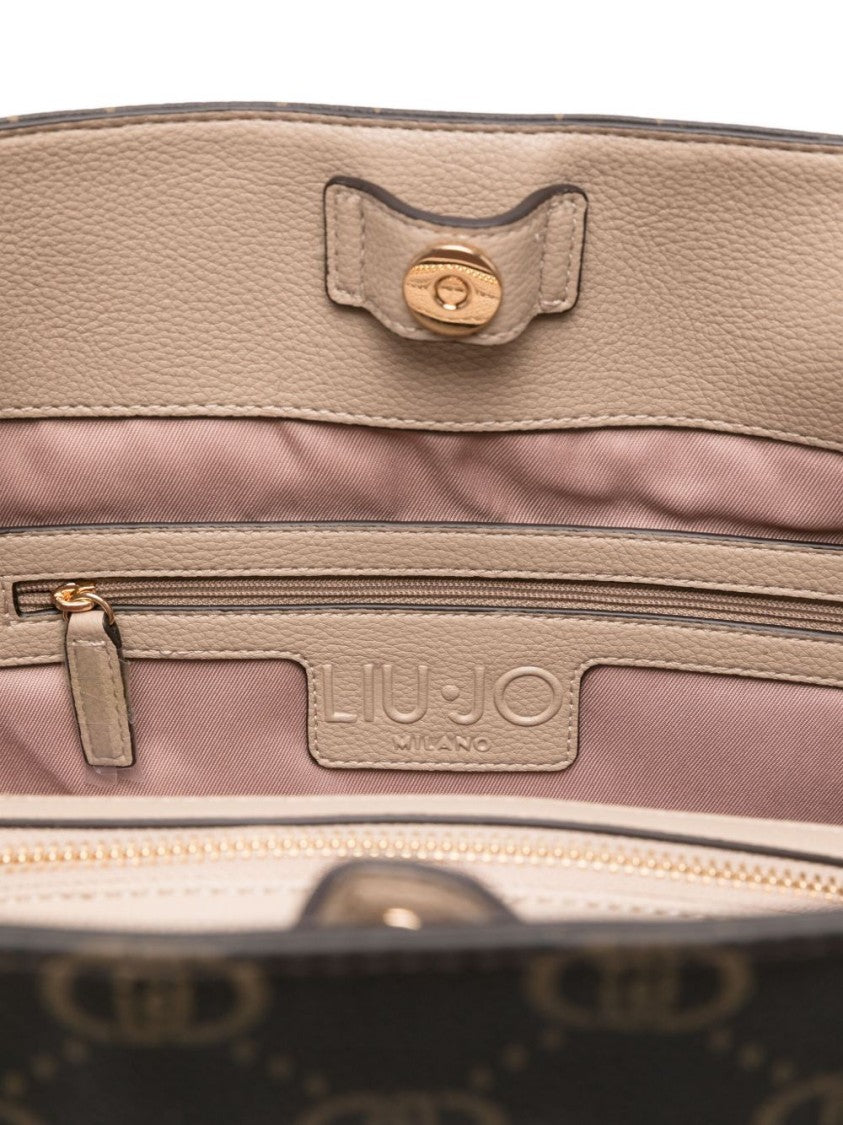 Liu Jo Textured Brown Shoulder Bag With Monogram Pattern