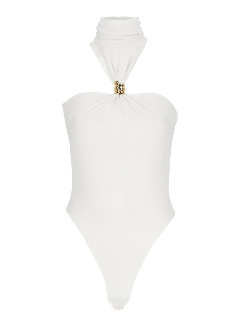 Elisabetta Franchi Ivory Metal Detail Viscose Bodysuit