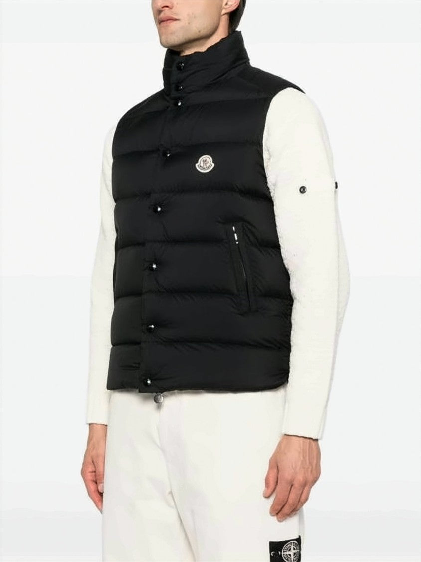Moncler Black Sleeveless Puffer Vest With Horizontal Quilted Padding