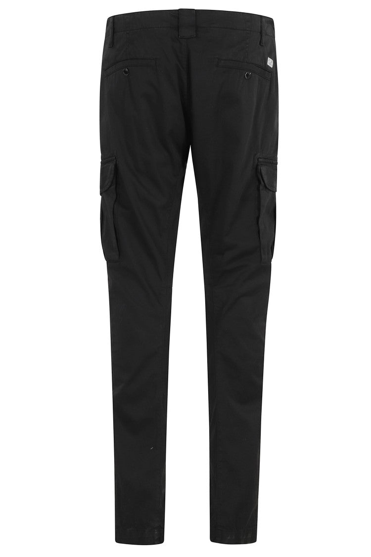 C.P. Company Black Stretch Sateen Ergonomic Cargo Patch Cotton Pants