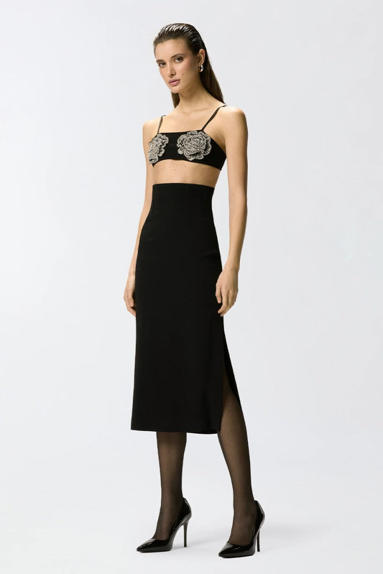 Pinko Black Pera High-Waisted Side Slits Viscose-Blend Pencil Skirt